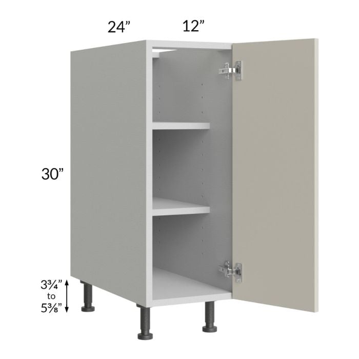 RTA Milan Beige Matte 12" Full Height Door Base Cabinet-Left Hinged with 2 Finished Sides
