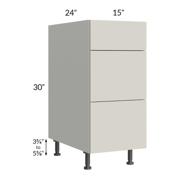 RTA Milan Beige Matte 15" 3-Drawer Base Cabinet with 1 Finished Side