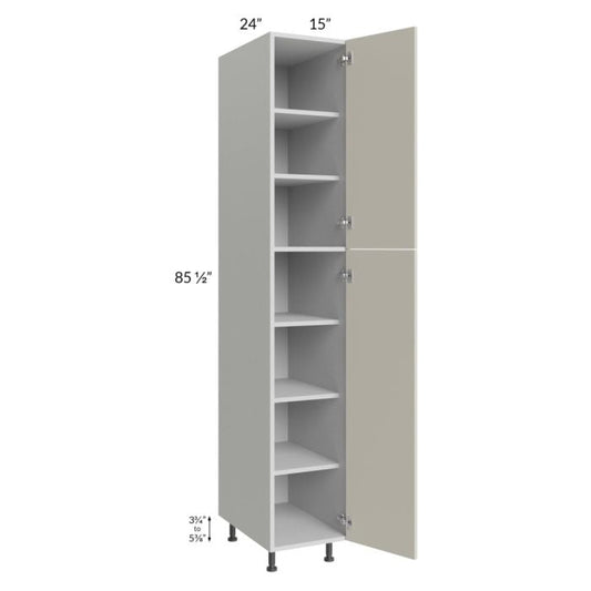 RTA Milan Beige Matte 15" x 24" x 90" Pantry Cabinet (24" depth)-Left Hinged with 3 Roll Out Trays