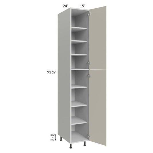 RTA Milan Beige Matte 15" x 24" x 96" Pantry Cabinet (24" depth)-Left Hinged with 1 Finished Side and 2 Roll Out Trays