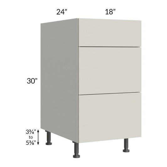 RTA Milan Beige Matte 18" 3-Drawer Base Cabinet with 2 Finished Sides
