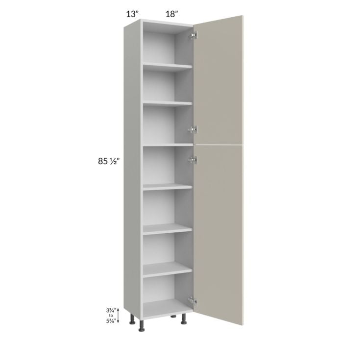 RTA Milan Beige Matte 18" x 13" x 90" Pantry Cabinet (13" depth)-Right Hinged with 1 Finished Side