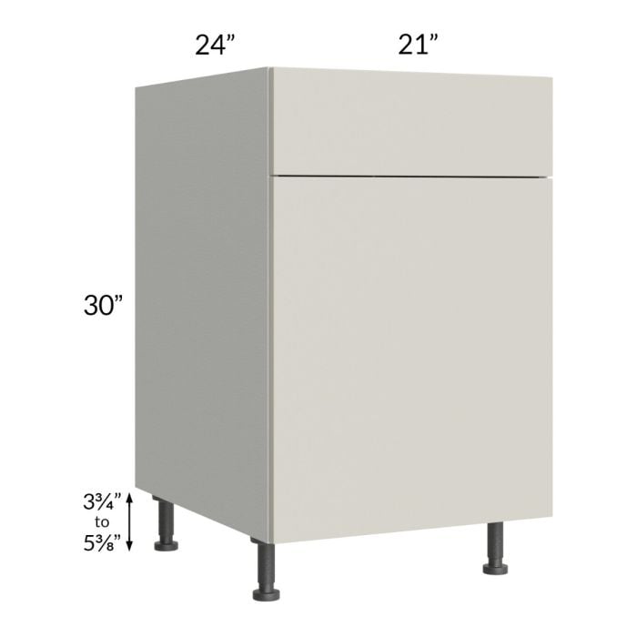 RTA Milan Beige Matte 21" Base Cabinet-Left Hinged with 2 Finished Sides and 1 Roll Out Tray