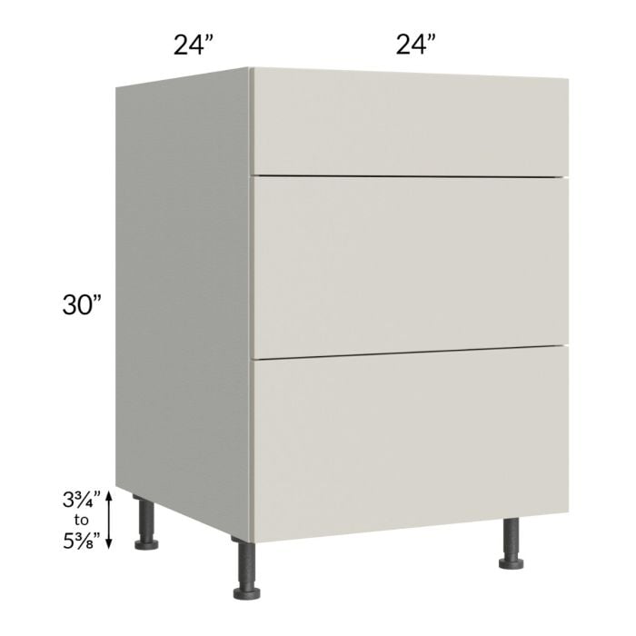 RTA Milan Beige Matte 24" 3-Drawer Base Cabinet with 1 Finished Side