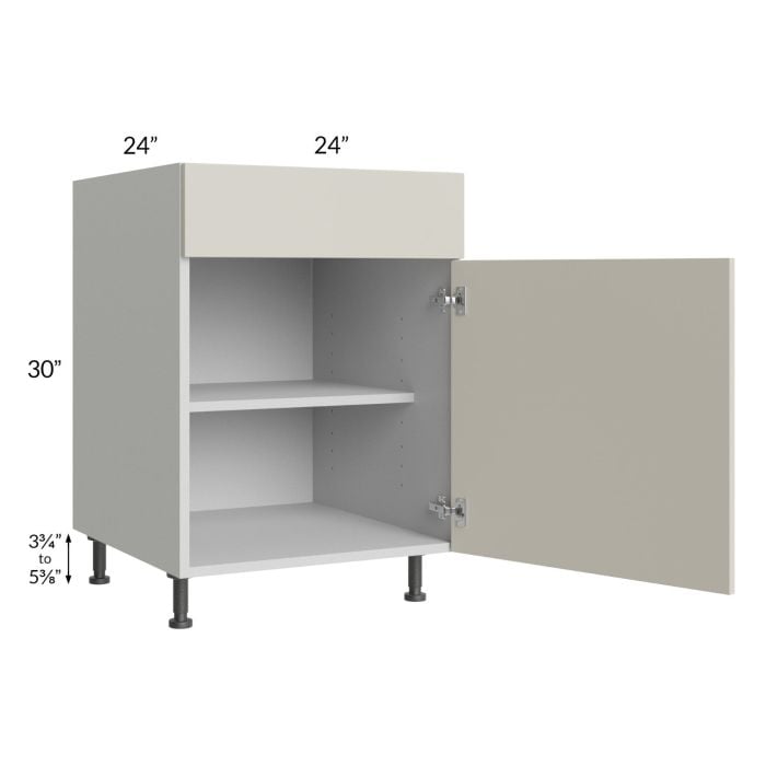 RTA Milan Beige Matte 24" Base Cabinet (1 door)-Left Hinged with 2 Roll Out Trays
