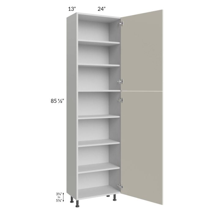 RTA Milan Beige Matte 24" x 13" x 90" Pantry Cabinet (2 doors, 13" depth) with 1 Finished Side