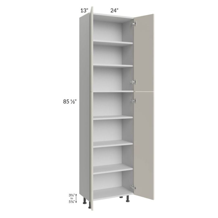RTA Milan Beige Matte 24" x 13" x 90" Pantry Cabinet (4 doors, 13" depth) with 1 Finished Side