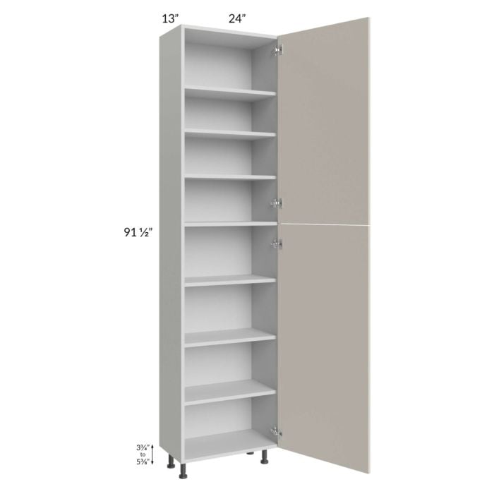 RTA Milan Beige Matte 24" x 13" x 96" Pantry Cabinet (2 doors, 13" depth) with 1 Finished Side