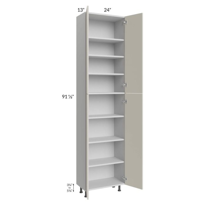 RTA Milan Beige Matte 24" x 13" x 96" Pantry Cabinet (4 doors, 13" depth) with 1 Finished Side