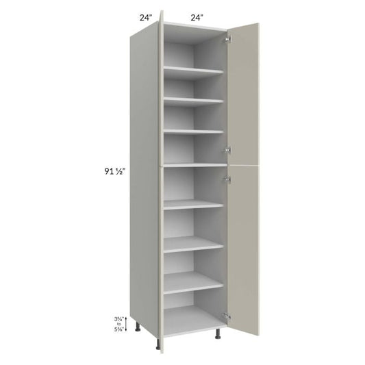 RTA Milan Beige Matte 24" x 24" x 96" Pantry Cabinet (4 doors, 24" depth) with 2 Finished Sides and 4 Roll Out Trays