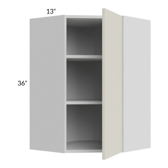 RTA Milan Beige Matte 24" x 36" Diagonal Corner Wall Cabinet-Left Hinged with 2 Finished End Panels