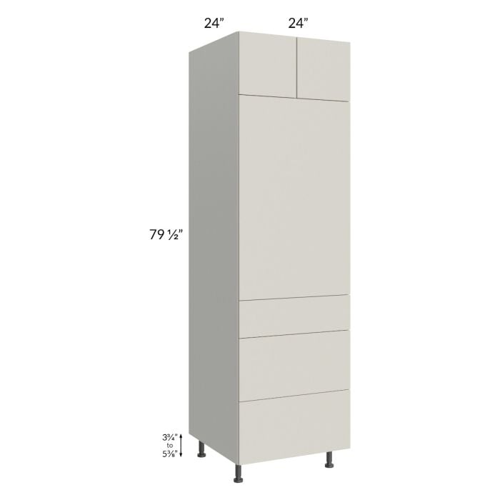 RTA Milan Beige Matte 24" x 84" Single Oven Cabinet with 3 Drawers and 1 Finished Side