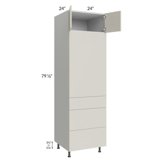 RTA Milan Beige Matte 24" x 84" Single Oven Cabinet with 3 Drawers and 1 Finished Side