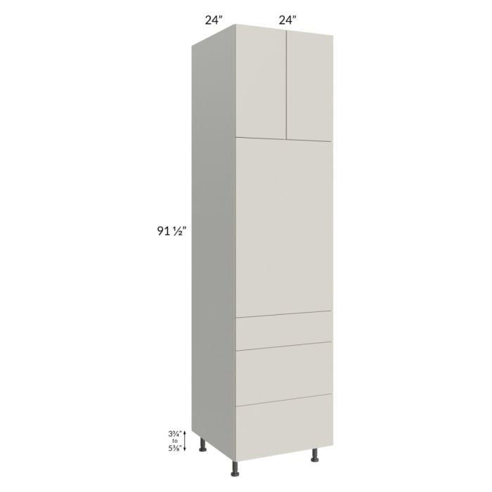 RTA Milan Beige Matte 24" x 96" Single Oven Cabinet with 3 Drawers and 1 Finished Side
