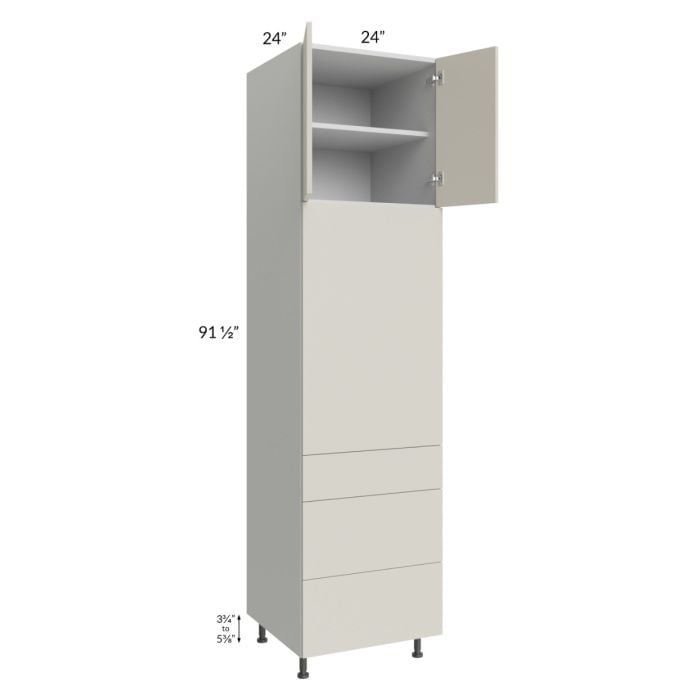 RTA Milan Beige Matte 24" x 96" Single Oven Cabinet with 3 Drawers and 2 Finished Sides