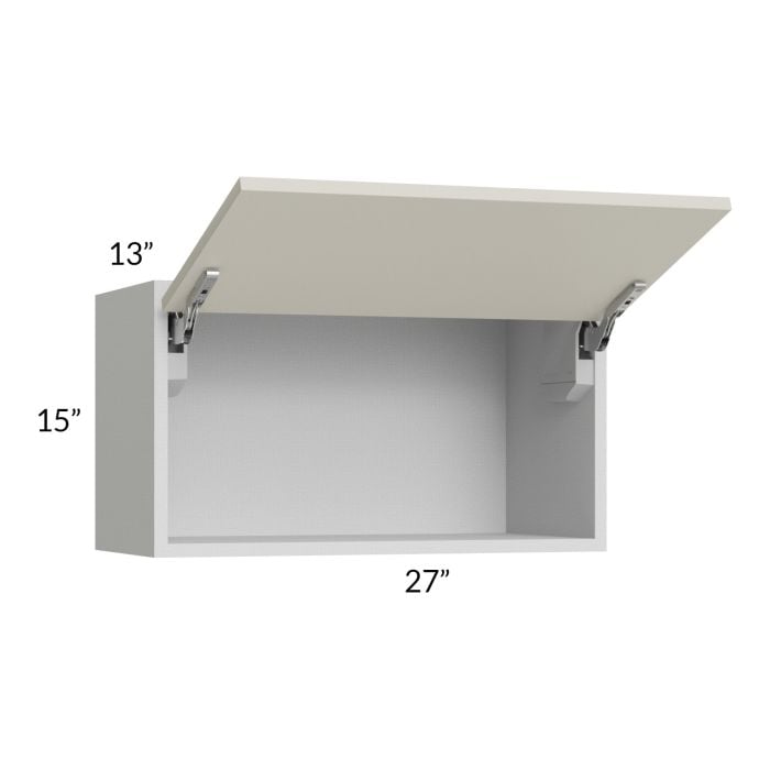 RTA Milan Beige Matte 27" x 15" Lift-Up Door Wall Cabinet with 1 Finished End Panel