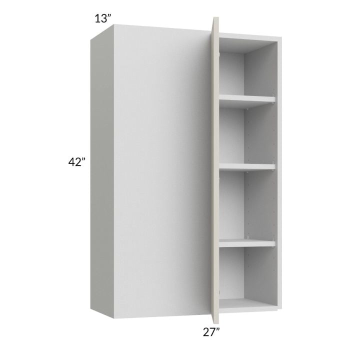 RTA Milan Beige Matte 27" x 42" Blind Corner Wall Cabinet-Left-Hinged Door on Right with 1 Finished End Panel