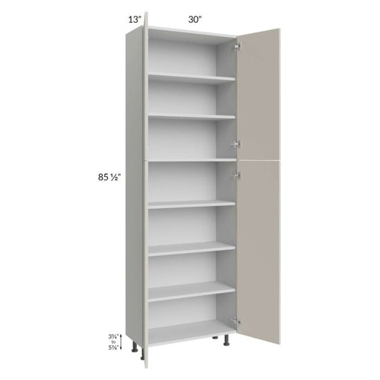 RTA Milan Beige Matte 30" x 13" x 90" Pantry Cabinet (13" depth) with 2 Finished Sides