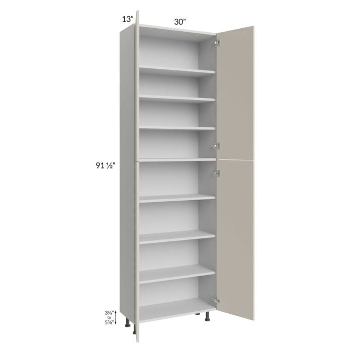 RTA Milan Beige Matte 30" x 13" x 96" Pantry Cabinet (13" depth) with 1 Finished Side