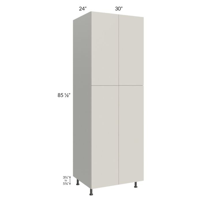 RTA Milan Beige Matte 30" x 24" x 90" Pantry Cabinet (24" depth) with 2 Finished Sides and 4 Roll Out Trays