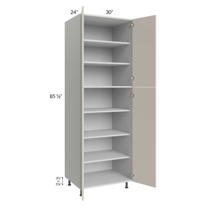 RTA Milan Beige Matte 30" x 24" x 90" Pantry Cabinet (24" depth) with 4 Roll Out Trays