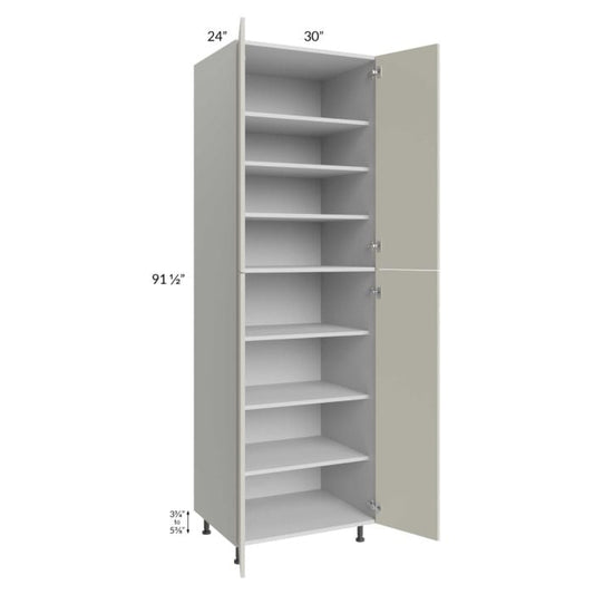 RTA Milan Beige Matte 30" x 24" x 96" Pantry Cabinet (24" depth) with 2 Finished Sides and 4 Roll Out Trays