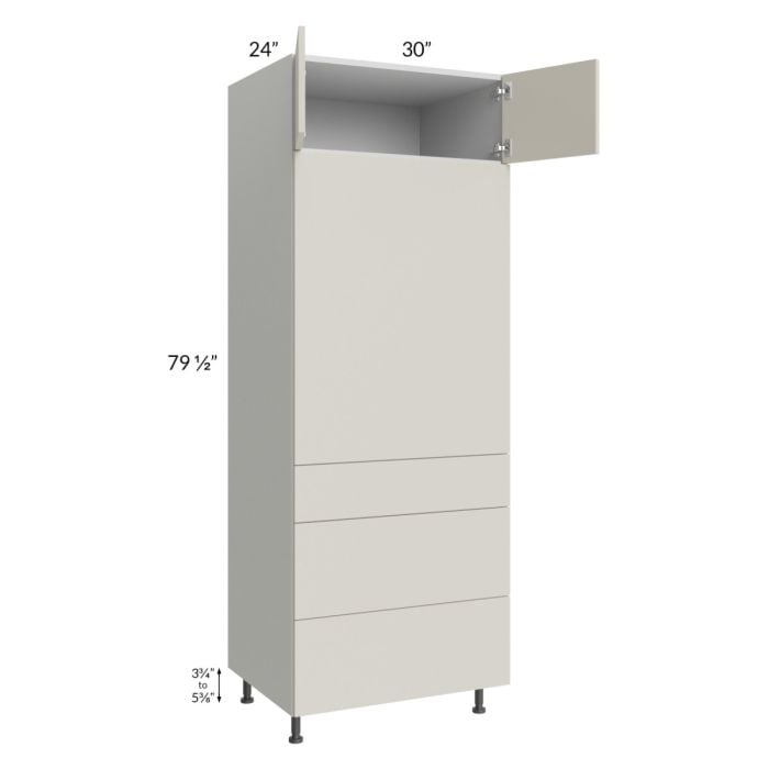 RTA Milan Beige Matte 30" x 84" Single Oven Cabinet with 3 Drawers