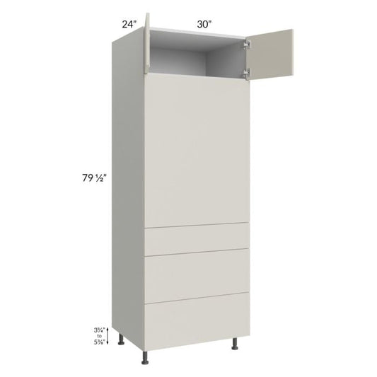 RTA Milan Beige Matte 30" x 84" Single Oven Cabinet with 3 Drawers
