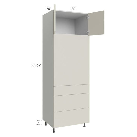 RTA Milan Beige Matte 30" x 90" Single Oven Cabinet with 3 Drawers and 1 Finished Side