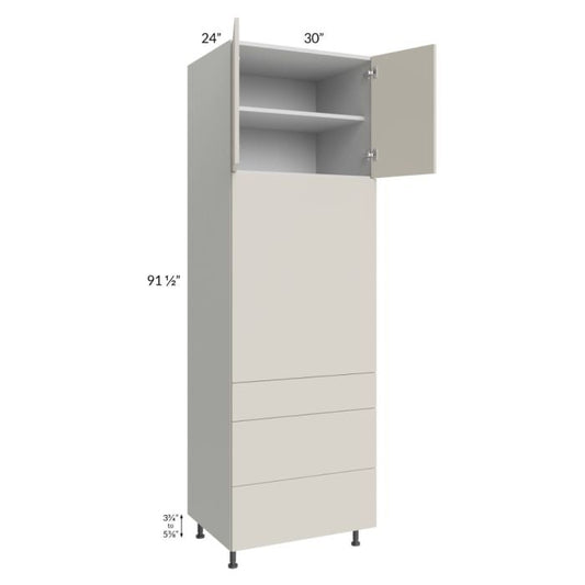 RTA Milan Beige Matte 30" x 96" Single Oven Cabinet with 3 Drawers