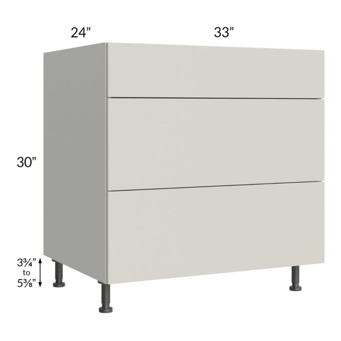 RTA Milan Beige Matte 33" 3-Drawer Base Cabinet with 1 Finished Side