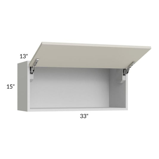 RTA Milan Beige Matte 33" x 15" Lift-Up Door Wall Cabinet with 1 Finished End Panel