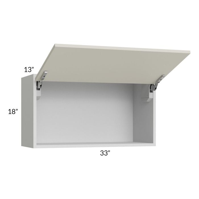 RTA Milan Beige Matte 33" x 18" Lift-Up Door Wall Cabinet with 1 Finished End Panel