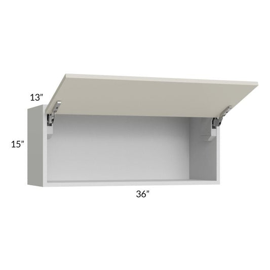 RTA Milan Beige Matte 36" x 15" Lift-Up Door Wall Cabinet with 1 Finished End Panel
