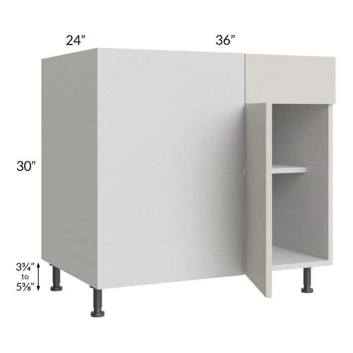 RTA Milan Beige Matte 42" - 45" Blind Base Corner Cabinet-Left-Hinged Door on Right with 1 Finished Side and Soft Close Blind Pull-Out Shelves