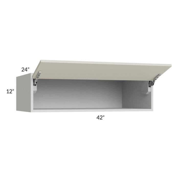 RTA Milan Beige Matte 42" x 12" x 24" Lift-Up Door Wall Cabinet with 1 Finished End Panel