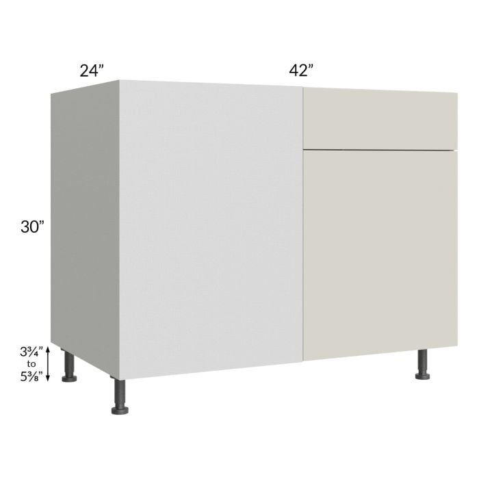 RTA Milan Beige Matte 48" - 51" Blind Base Corner Cabinet-Right-Hinged Door on Left with 1 Finished Side
