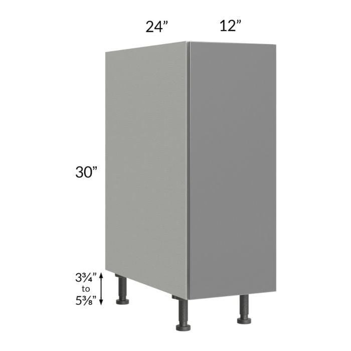 RTA Milan Grey Gloss 12" Full Height Door Base Cabinet-Right Hinged with 1 Finished Side and Spice Pull-Out