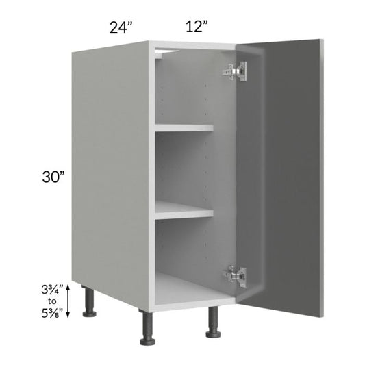 RTA Milan Grey Gloss 12" Full Height Door Base Cabinet-Right Hinged with 1 Finished Side and Spice Pull-Out