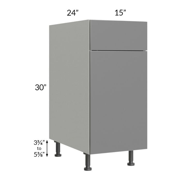 RTA Milan Grey Gloss 15" Base Cabinet-Left Hinged with 2 Finished Sides