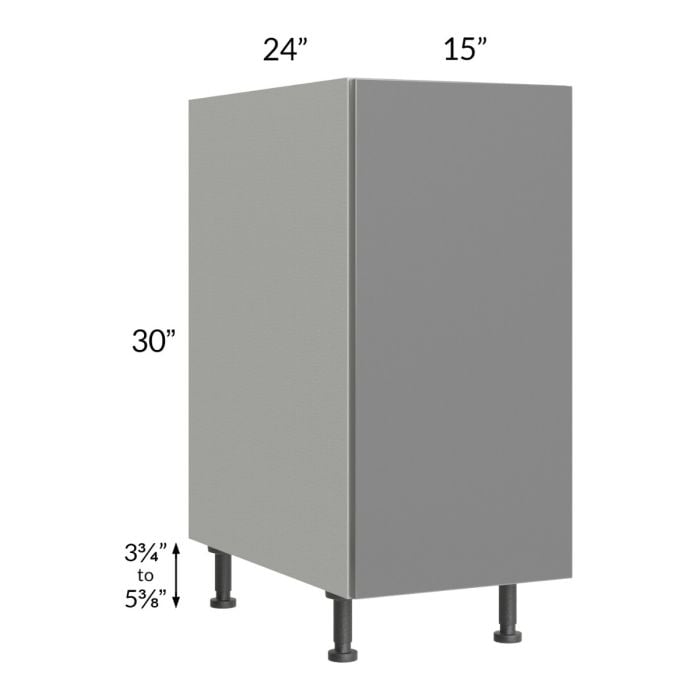 RTA Milan Grey Gloss 15" Full Height Door Base Cabinet-Left Hinged with 2 Roll Out Trays