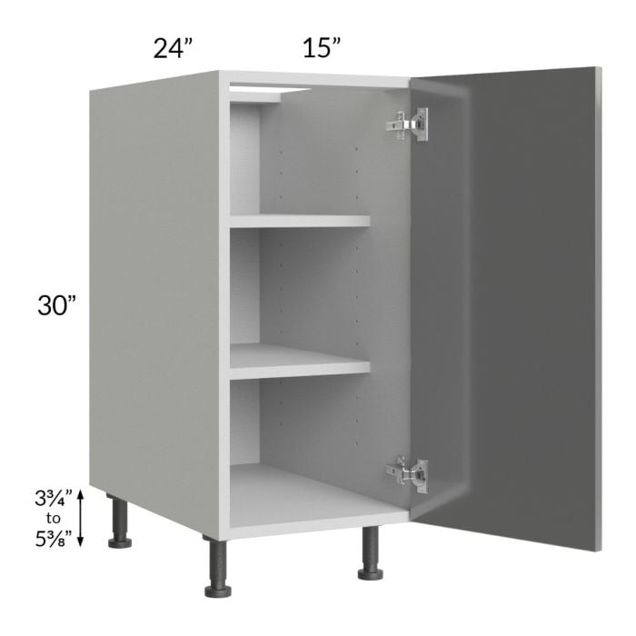 RTA Milan Grey Gloss 15" Full Height Door Base Cabinet-Right Hinged with 1 Finished Side