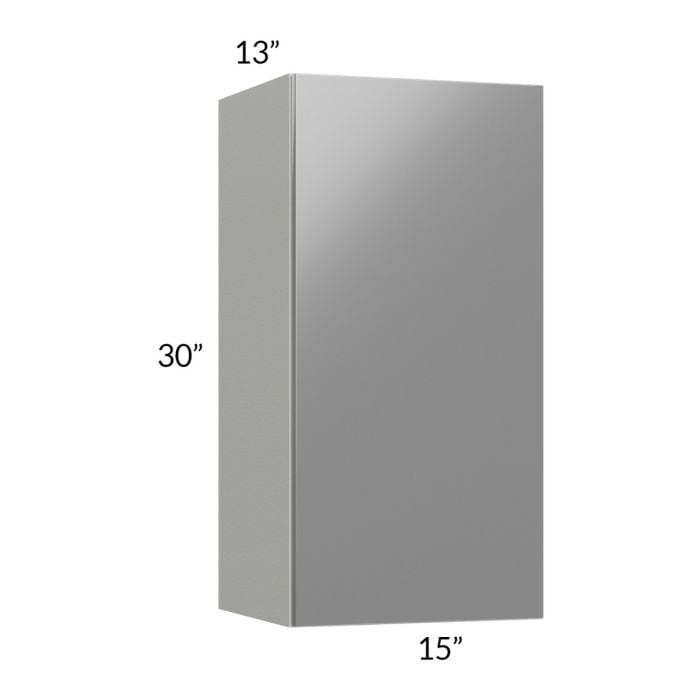 RTA Milan Grey Gloss 15" x 30" Wall Cabinet-Left Hinged with 2 Finished Sides
