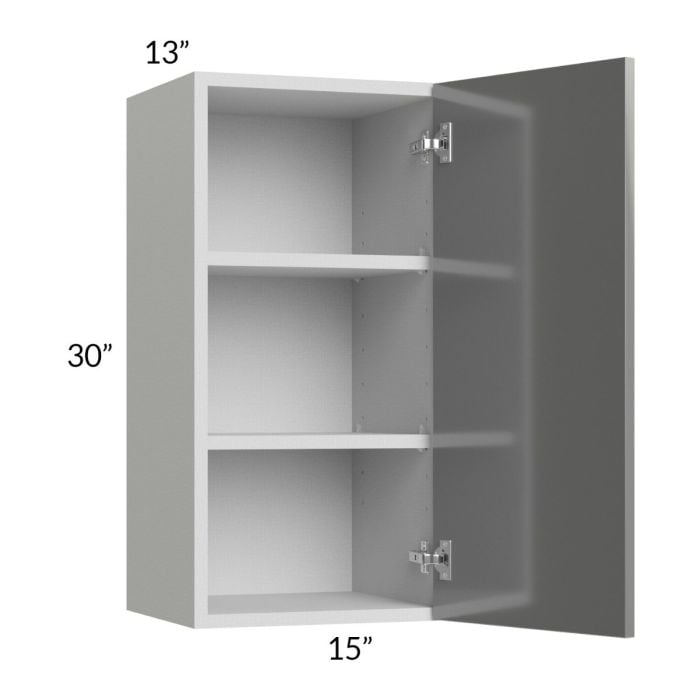 RTA Milan Grey Gloss 15" x 30" Wall Cabinet-Left Hinged with 2 Finished Sides