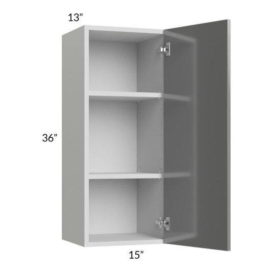 RTA Milan Grey Gloss 15" x 36" Wall Cabinet-Right Hinged with 1 Finished Side