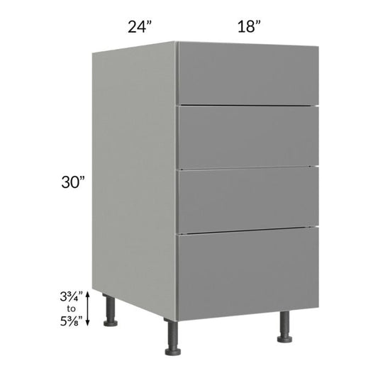 RTA Milan Grey Gloss 18" 4-Drawer Base Cabinet with 2 Finished Sides