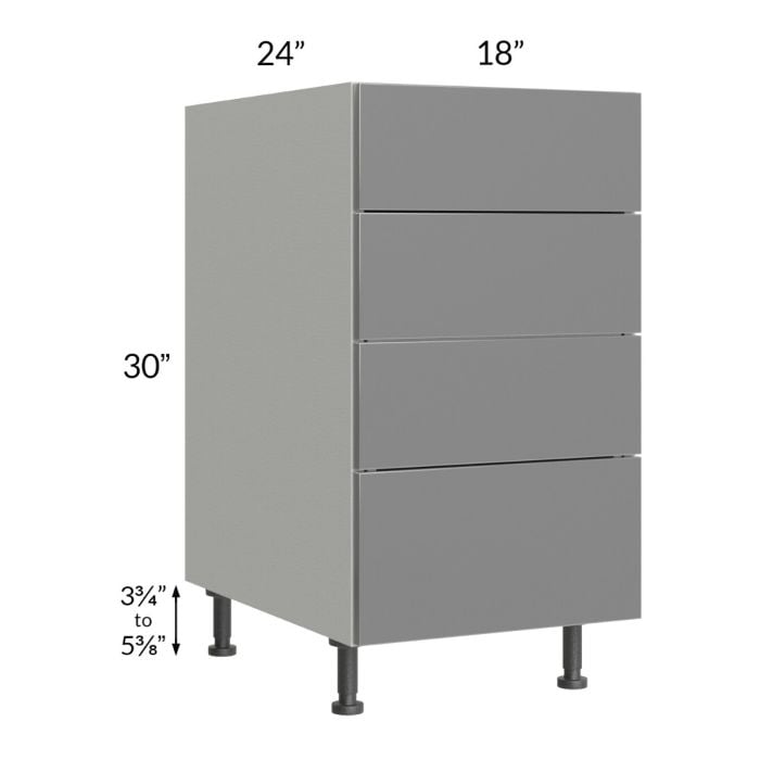 RTA Milan Grey Gloss 18" 4-Drawer Base Cabinet