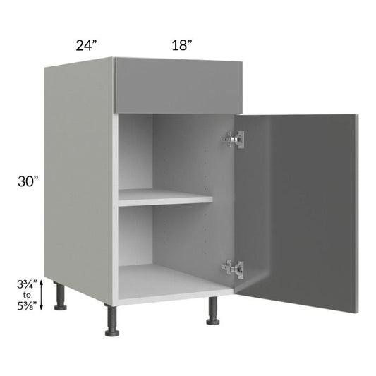 RTA Milan Grey Gloss 18" Base Cabinet-Left Hinged with 2 Roll Out Trays