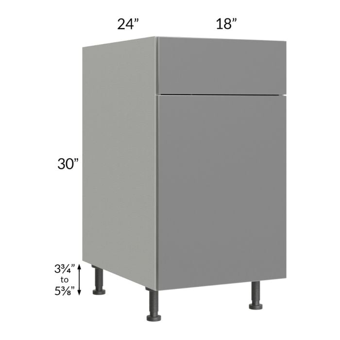 RTA Milan Grey Gloss 18" Base Cabinet-Right Hinged with Trash Can Pullout