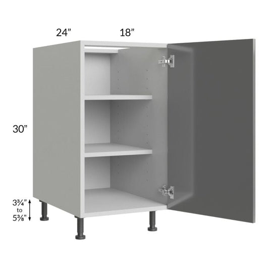 RTA Milan Grey Gloss 18" Full Height Door Base Cabinet-Left Hinged with Trash Can Pullout